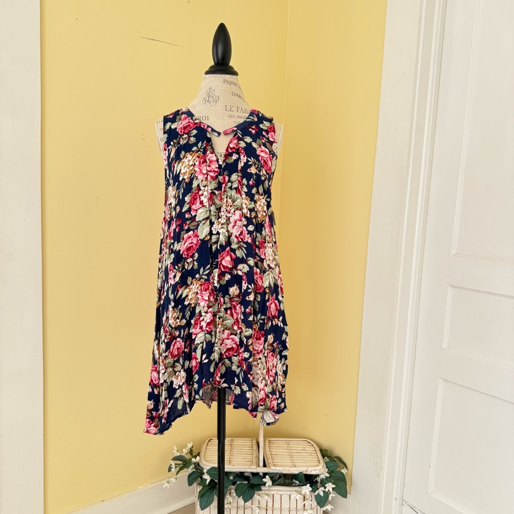NWT Floral Navy High Low Flowy Dress